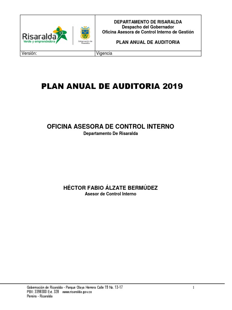 Plan Anual de Auditoría 2019 Risaralda | PDF | Auditoría | Planificación