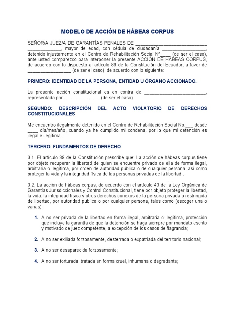 Modelo de Acción de Hábeas Corpus | PDF | Habeas corpus | Justicia