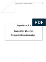 Experiment # 6 Bernoulli's Theorem Demonstration Apparatus: LABORATORY MANUAL For ENGR2860U-Fluid Mechanics