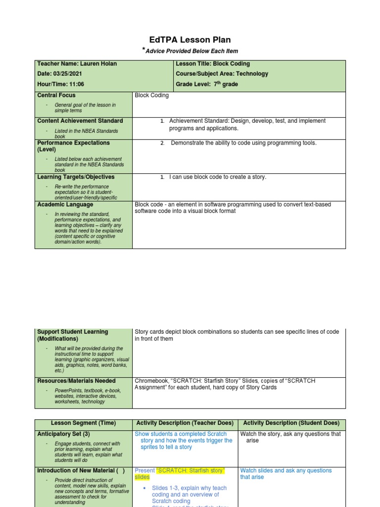 Scratch Block Coding Lesson Plan | PDF | Scratch (Programming Language ...