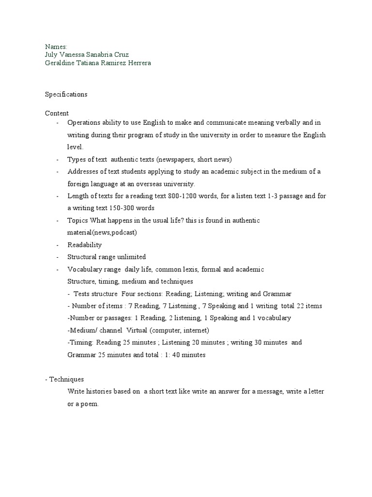 English Proficiency Test Specifications | PDF | Test Of English As A ...