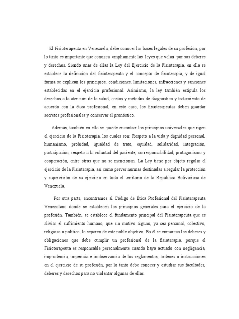 Fundamentos Legales de La Fisioterapia en Venezuela. Actividad 3 PDF