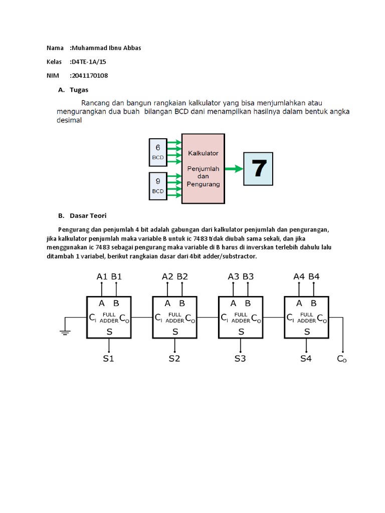 Rangkaian Full Adder 4 Bit dan Logika | PDF
