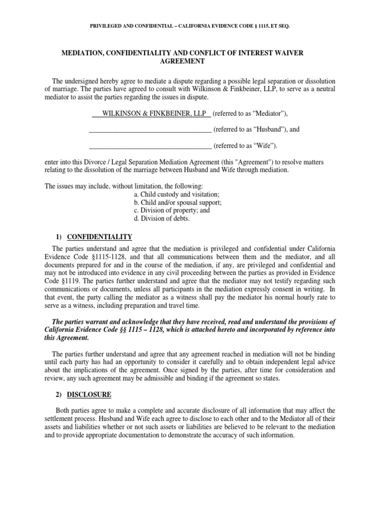 Divorce Mediation Agreement Template PDF Mediation Discovery (Law)