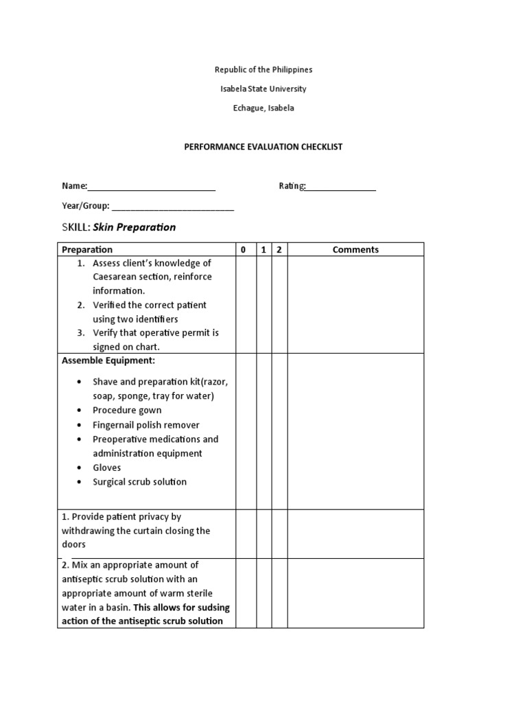 Surgical Skin Preparation Checklist | PDF | Surgery | Medical Specialties