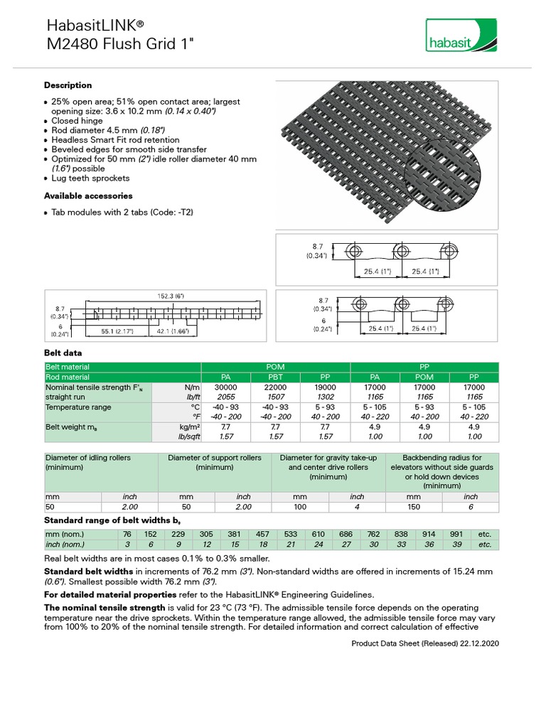 Chaîne De Convoyeur Habasit M1280 Low Friction Blue - 10 Pieds De Long, 14 Pouces De Large, Neuve