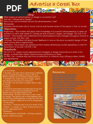 visual culture cereal box one page lesson
