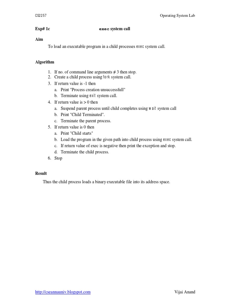 Exec System Call Syntax