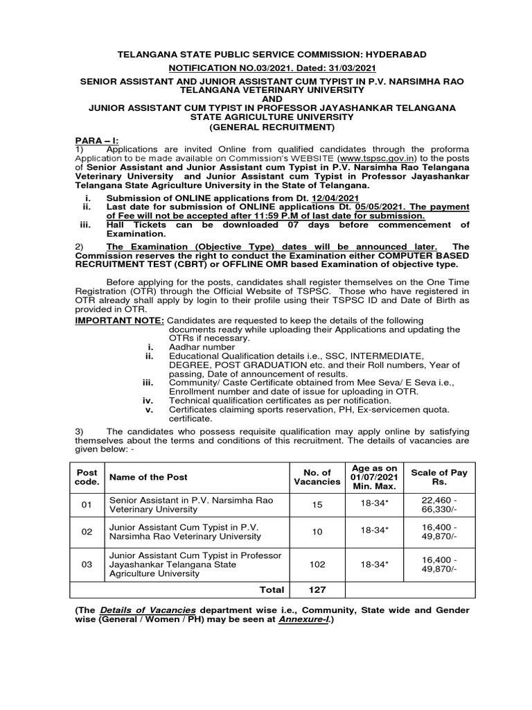 TSPSC Junior Assistant Recruitment 2021 | PDF | Local Area Network ...