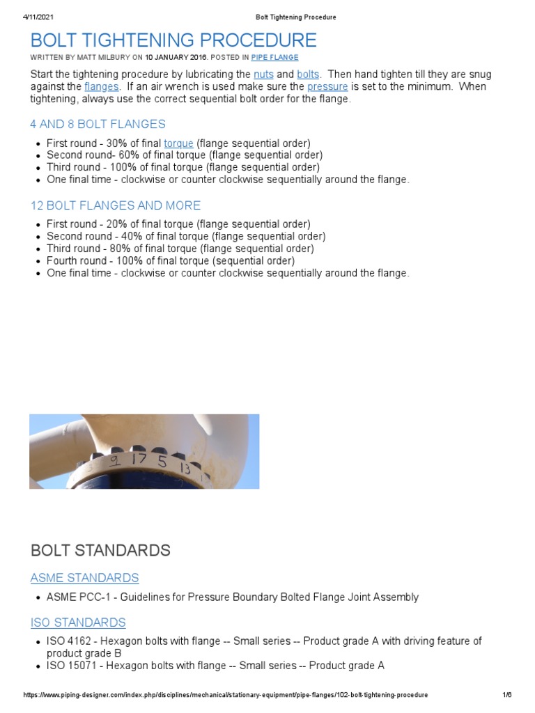 Comprehensive Guide to Bolt Tightening Procedures for Pipe Flanges PDF Screw Nut (Hardware)