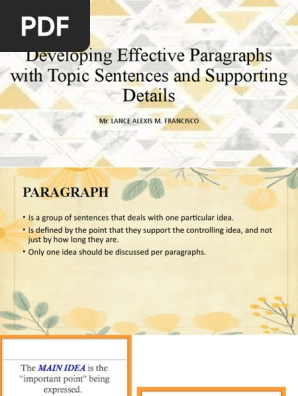 Developing Effective Paragraphs With Topic Sentences and 