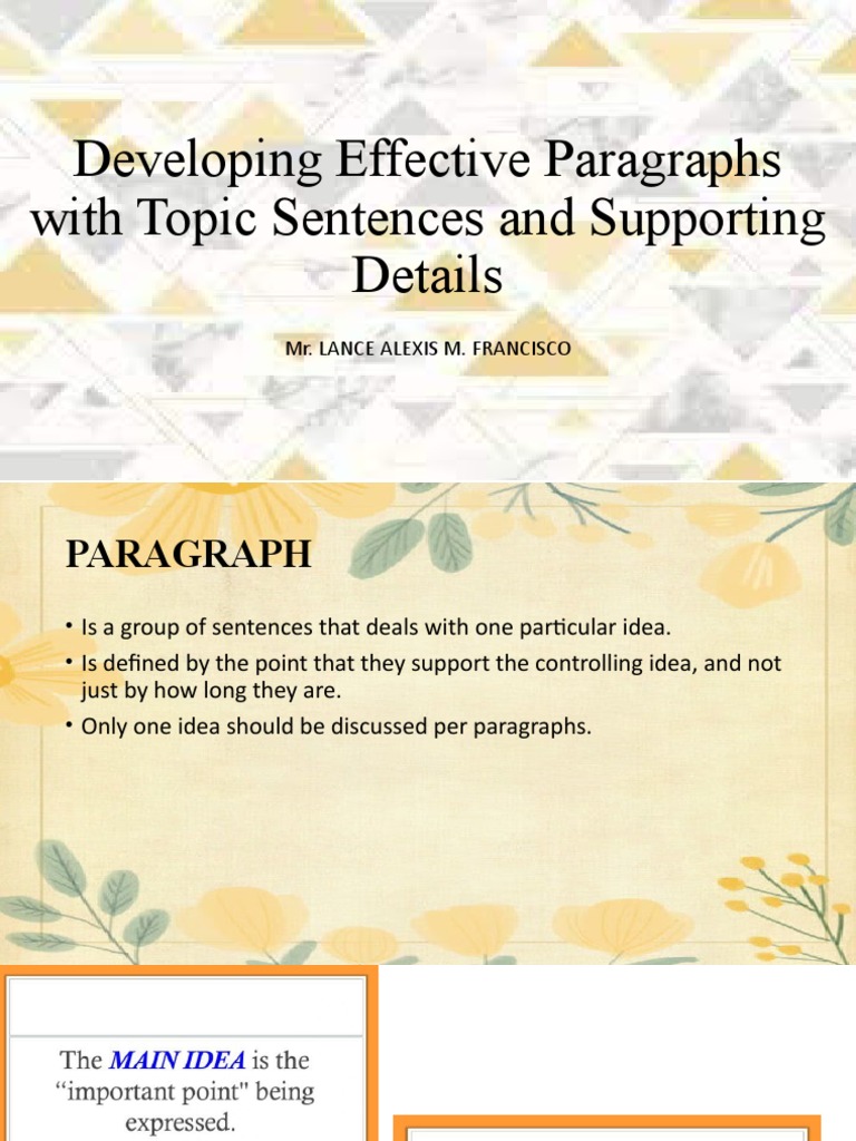 Developing Effective Paragraphs With Topic Sentences and 