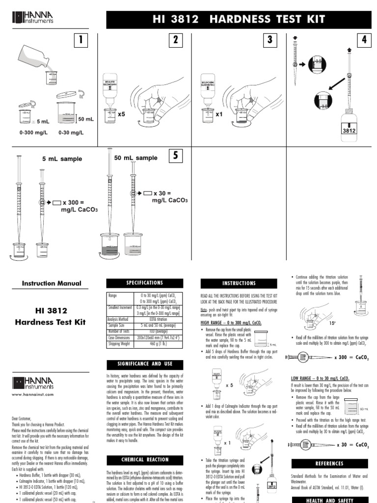 Hi 3812 Hardness Test Kit, PDF, Ethylenediaminetetraacetic Acid