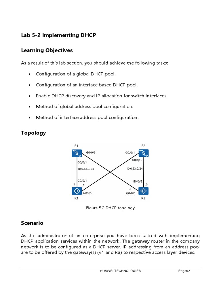 Lab 52 Implementing DHCP PDF Ip Address Computer Network