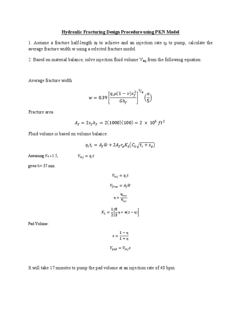 Hydraulic Fracturing Design Procedure Using PKN Model PDF Hydraulic