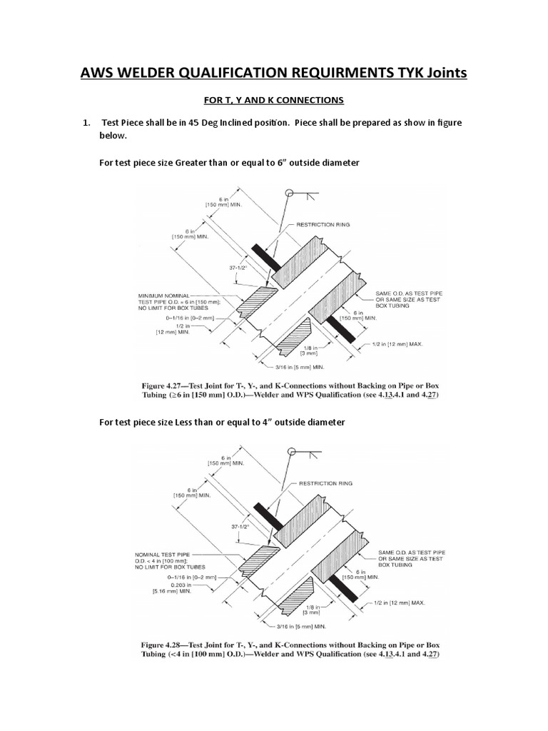Aws Welder Qualification Requirments Tyk Joints PDF