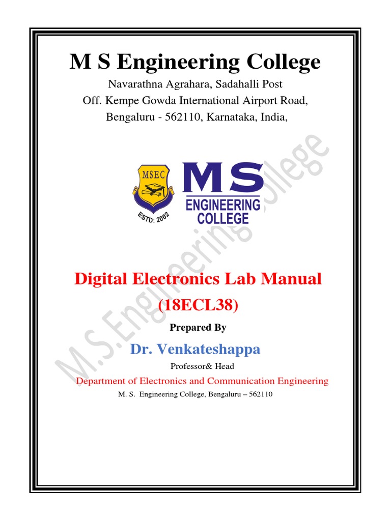 M S Engineering College Digital Electronics Lab Manual PDF Digital