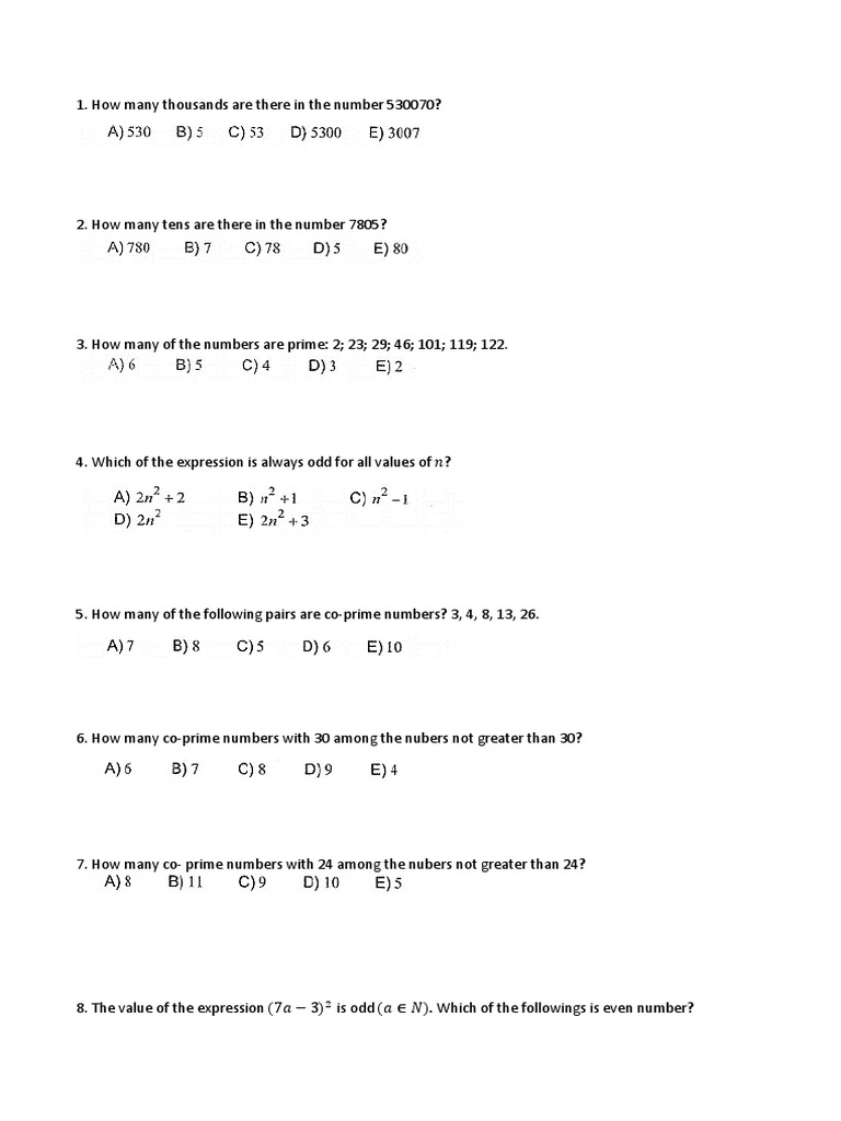 Exercises Natural Numbers Whole | PDF | Subtraction | Prime Number