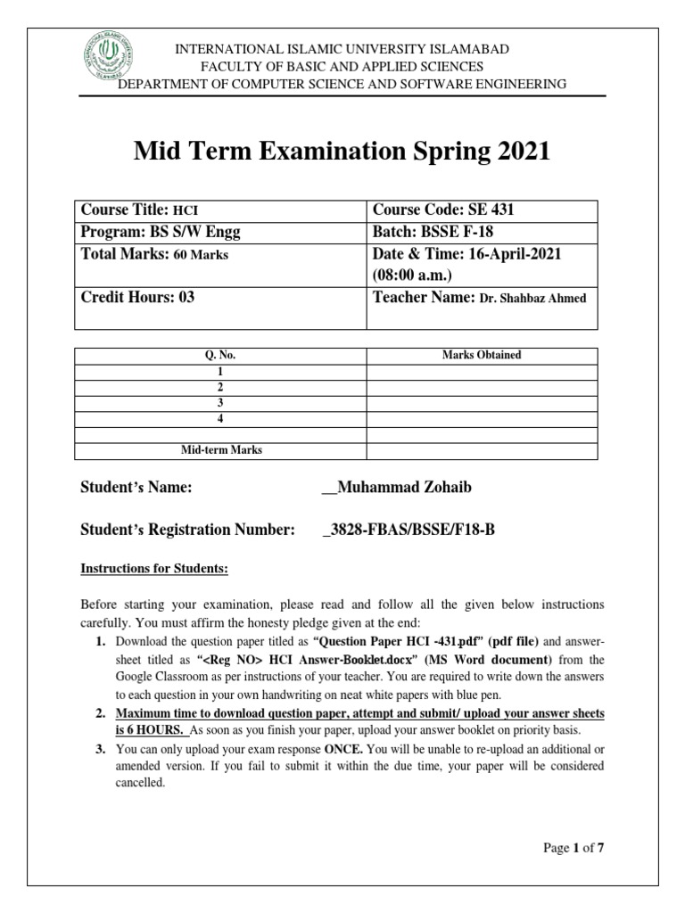 HCI Mid-Term Exam Instructions 2021 | PDF | Computing | Software