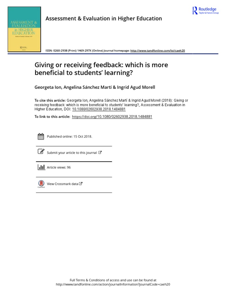 Feedback's Impact on Student Learning | PDF | Educational Assessment ...
