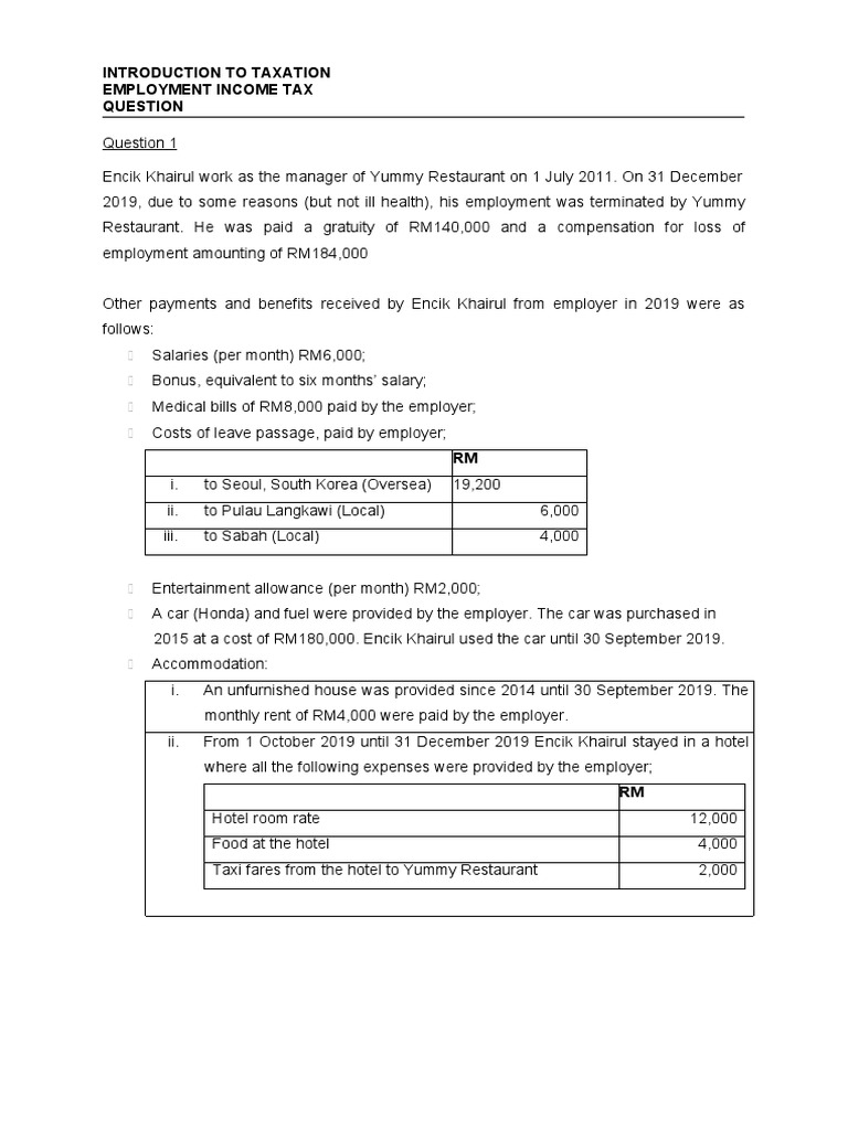 Employment Income Tax Computation Guide | PDF | Salary | Employee Benefits