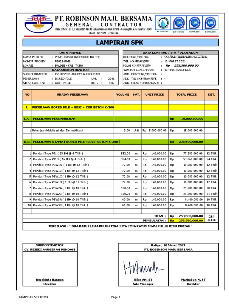 Format Opname Pekerjaan Proyek Bored Pile | PDF