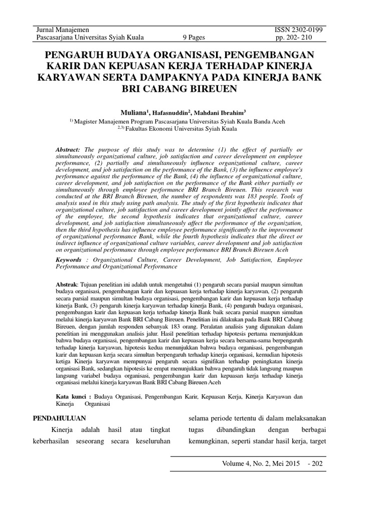 Pengaruh Budaya Organisasi Pengembangan Karir Dan Kepuasan Kerja