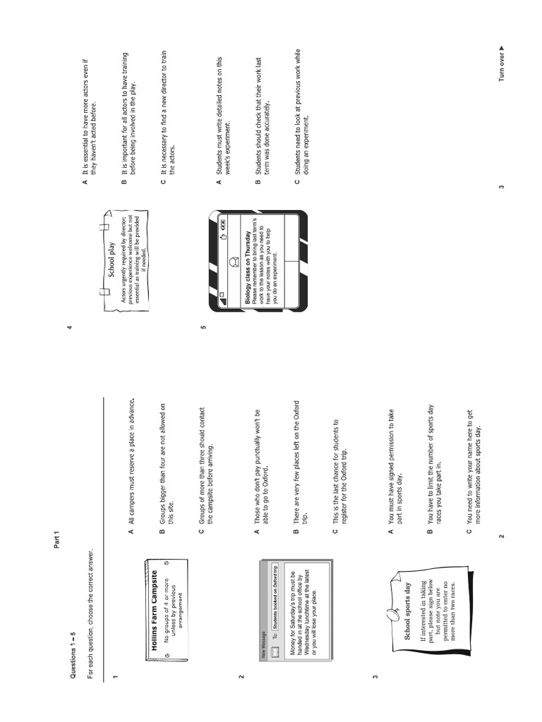 Cambridge PET For Schools Reading Sample Test 2020 | PDF