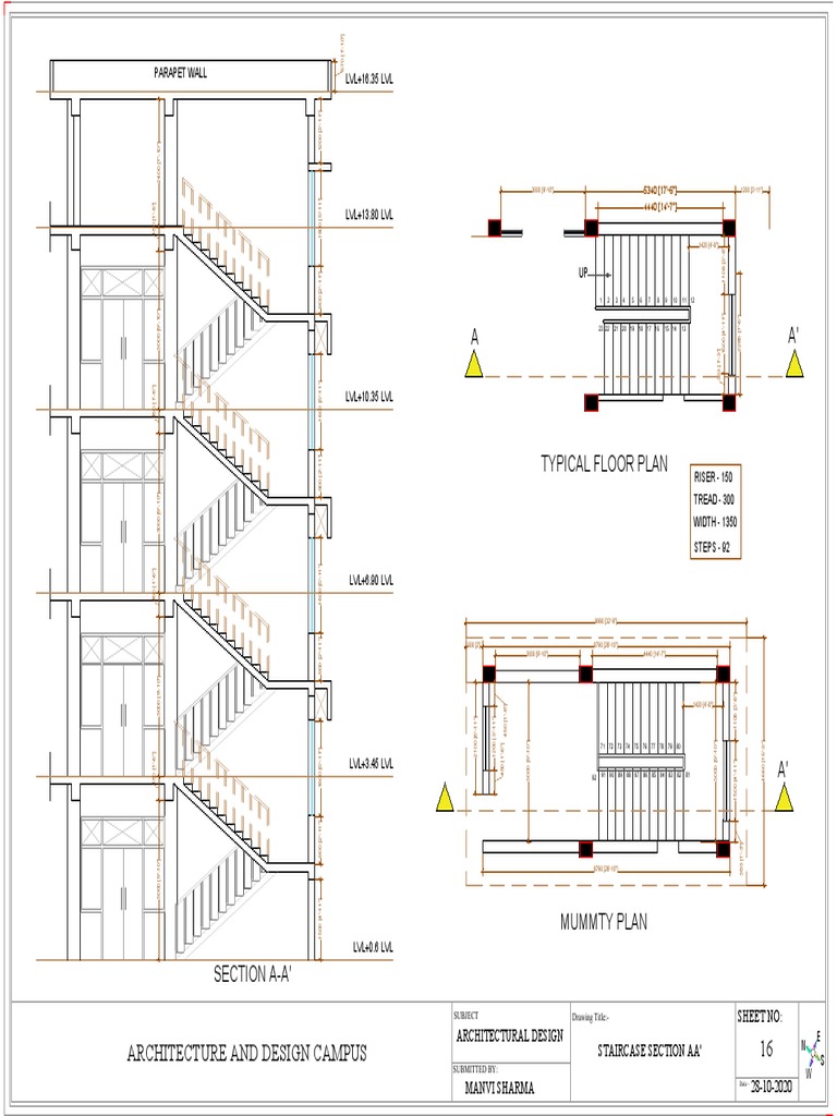 Staircase Section AA' Detail Drawing | PDF | Transport Buildings And ...