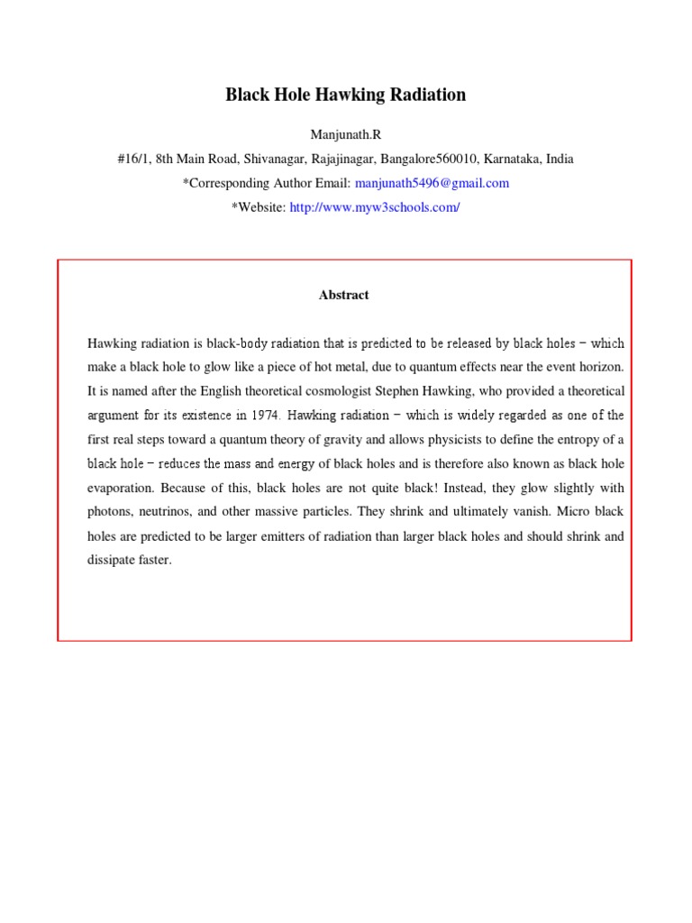Black Hole Hawking Radiation | PDF | Hawking Radiation | Black Hole