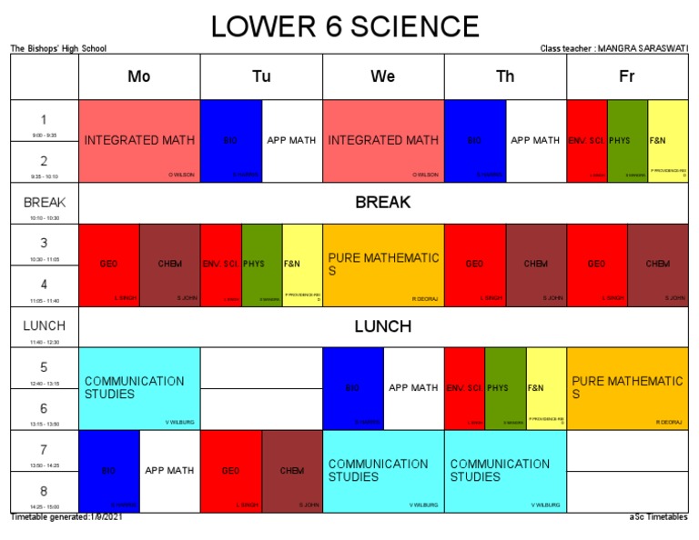 Class Timetables 22 | Teaching Mathematics | Science