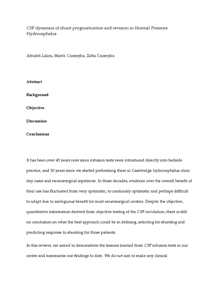 Thirty Years of Objective Testing of CSF Dynamics For NPH | PDF ...