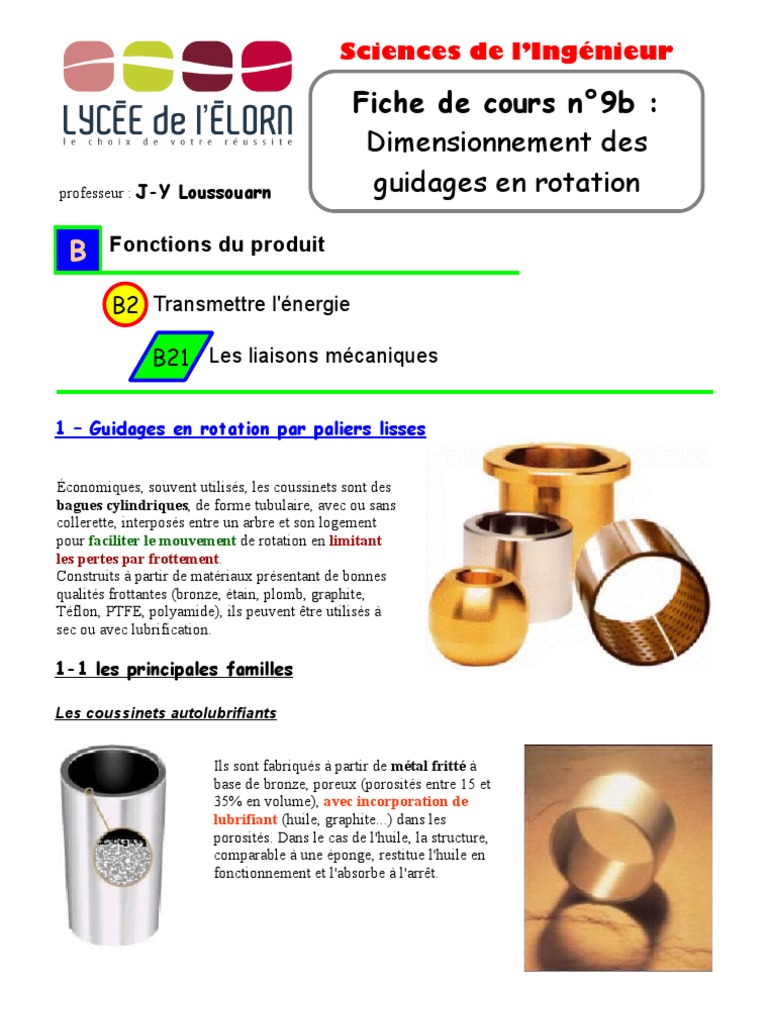Dimensionnement des Guidages en Rotation | PDF | Palier (mécanique ...