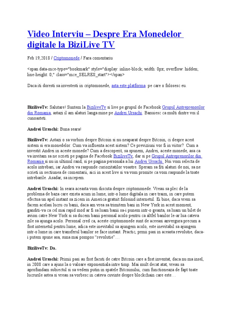 Video Interviu Cryptomonede | PDF