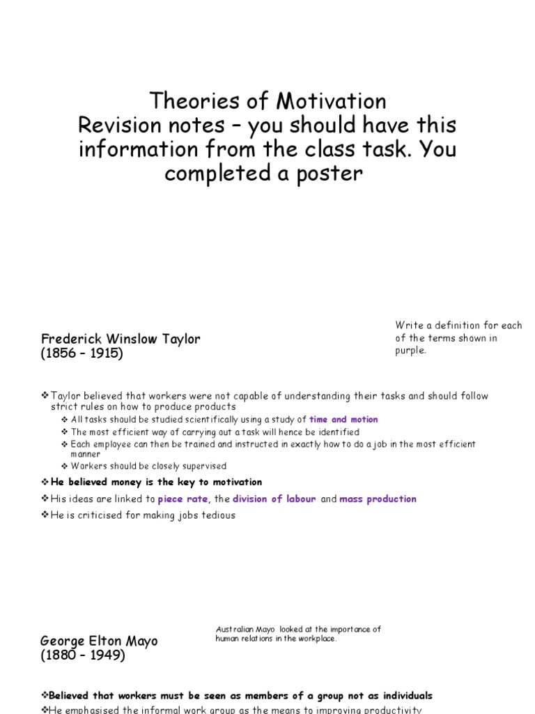 Theories of Motivation Revision Notes - You Should Have This ...