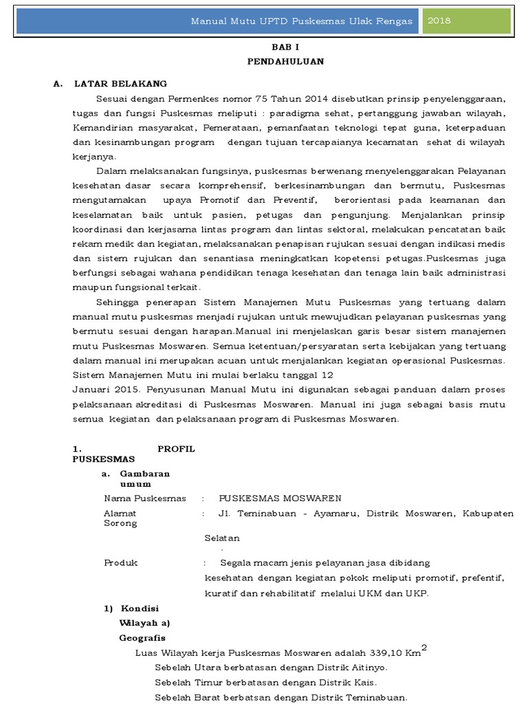 Manual Mutu Puskesmas Moswaren | PDF | Kesehatan Holistik
