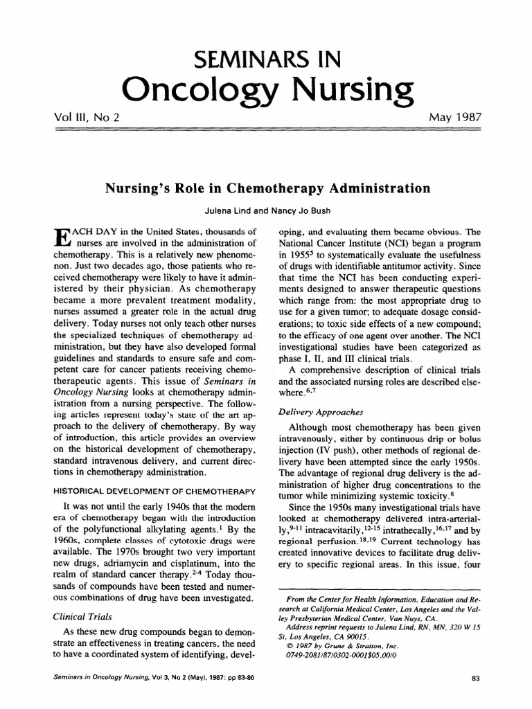 Oncology Nursing: Seminars IN | PDF | Chemotherapy | Therapy