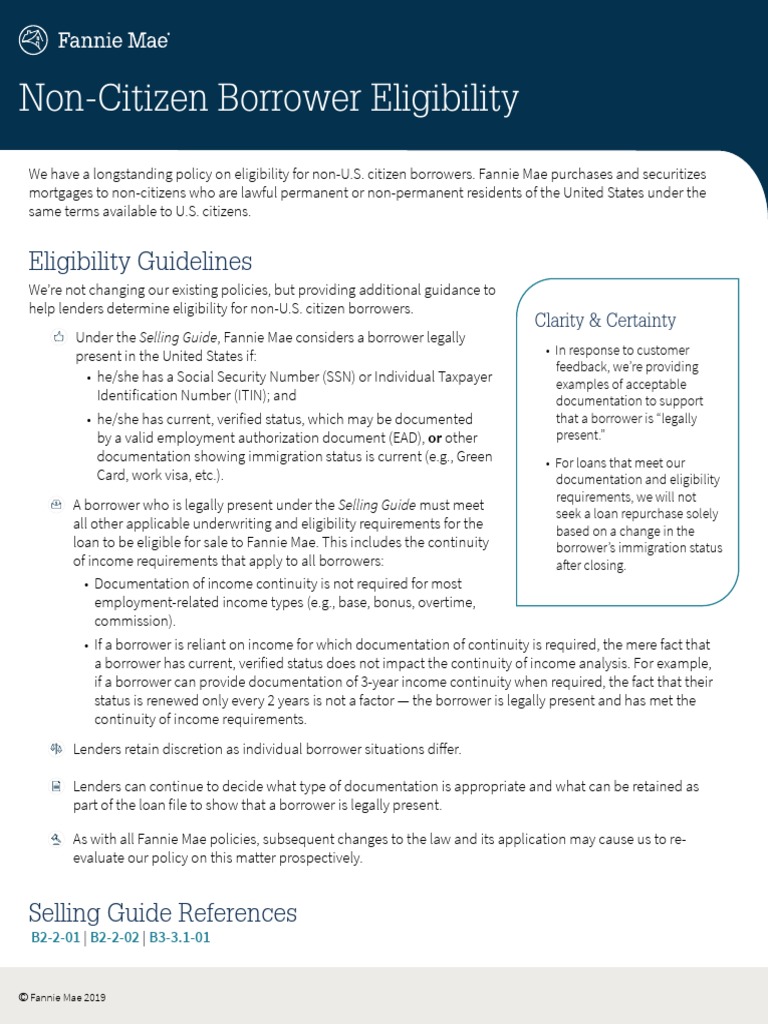 Non-Citizen Borrower Eligibility | PDF | Loans | Underwriting