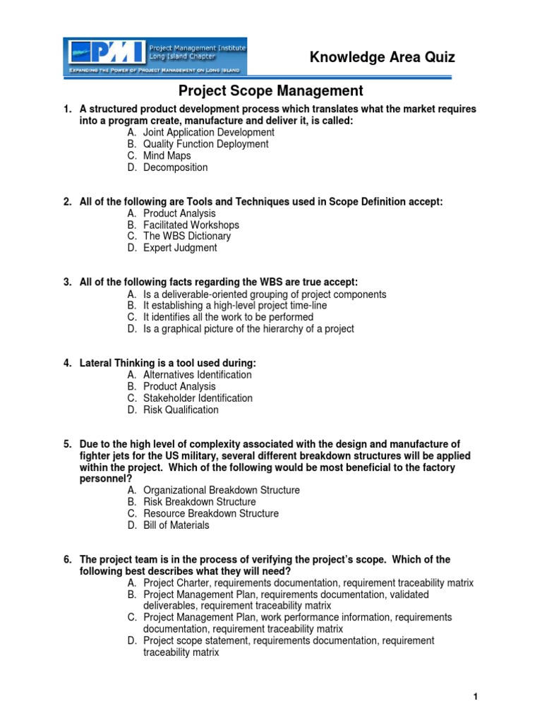 Project Scope Management Quiz Answers | PDF | Software Development ...