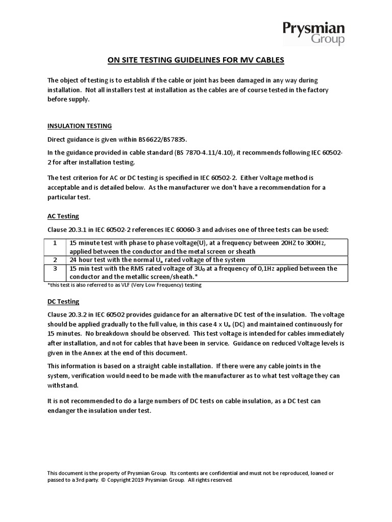 On Site Testing Guidelines For MV Cables | PDF | Alternating Current ...