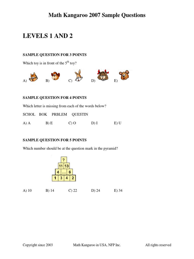 2007 MK Sample Questions NEW | PDF | Numbers | Mathematical Objects