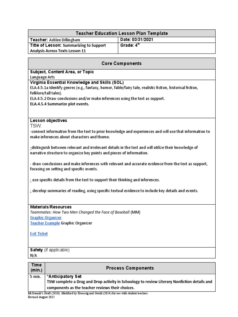 4th Grade Language Arts Lesson Plan | PDF | Lesson Plan | Cognition