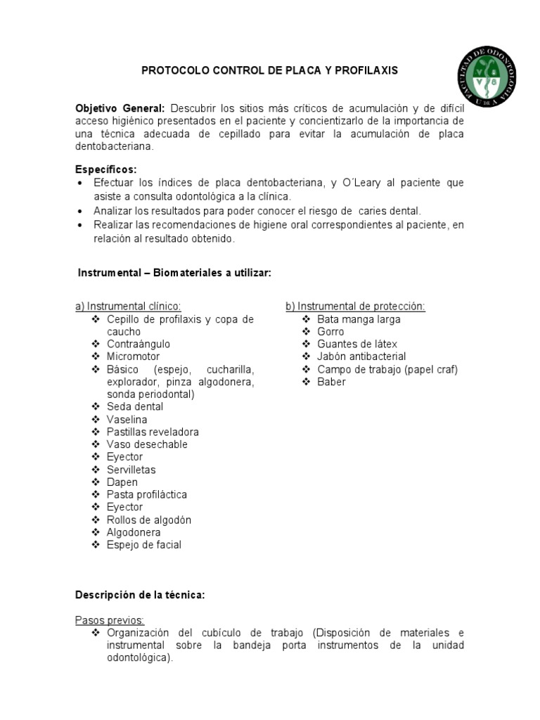 Protocolo para Profilaxis Dental PDF Higiene oral Ramas de