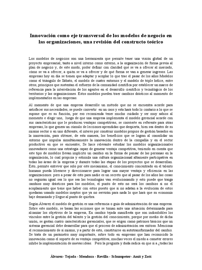 Innovación en Modelos de Negocio Organizacionales | PDF | Modelo de ...