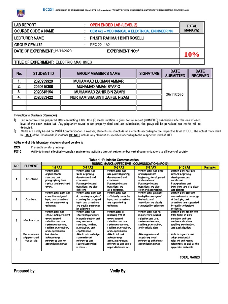 Electric Machines Lab Report | PDF | Electric Generator | Electric Motor