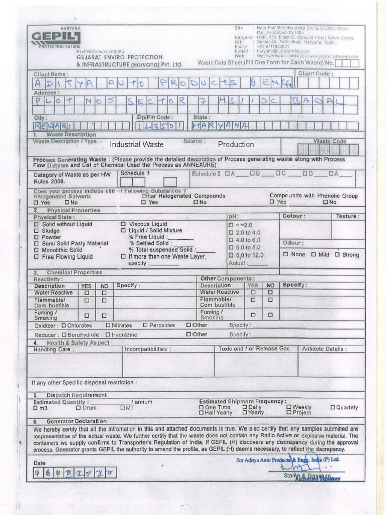 Waste Data Sheet | PDF