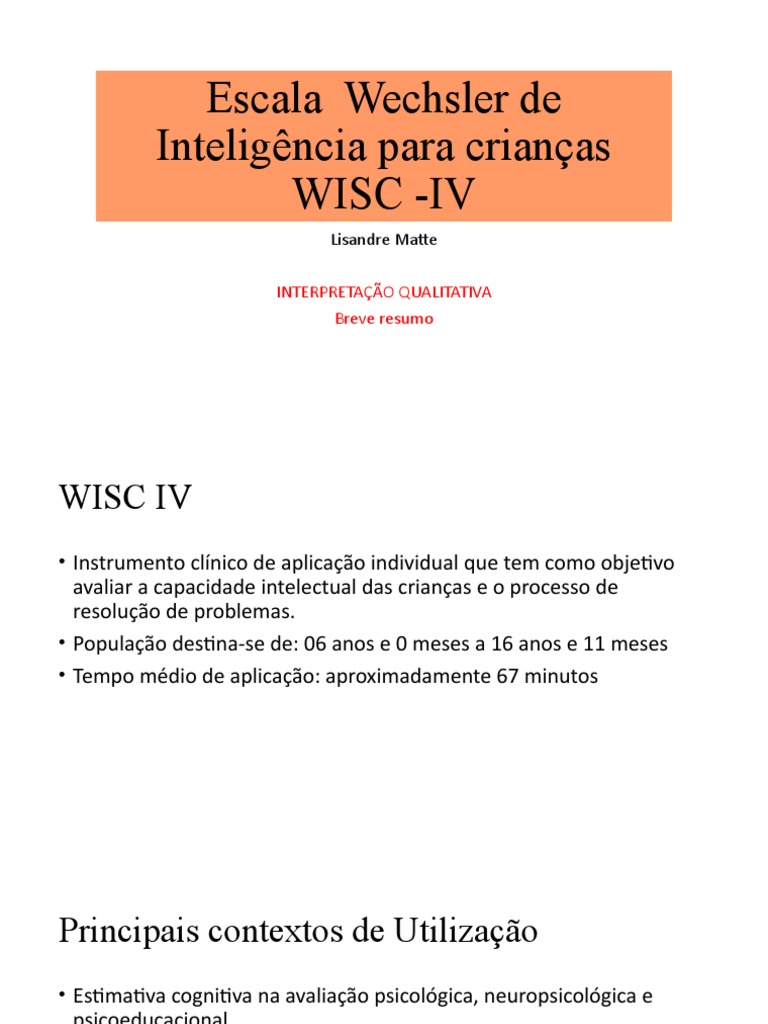 Interpretação do WISC-IV em Crianças | PDF | Neuropsicologia | Psicologia