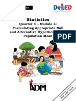 3 Statistics and Probability G11 Quarter 4 Module 3 Formulating Null and Alternative Hypotheses For Population Mean