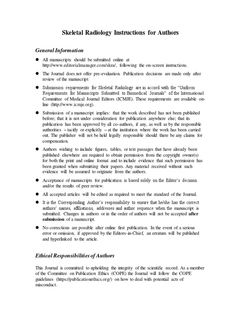 Skeletal Radiology Instructions For Authors General Information PDF
