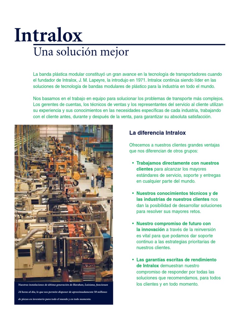 Intralox Vs (1) Flat Belt Brochure Spanish PDF Contaminación